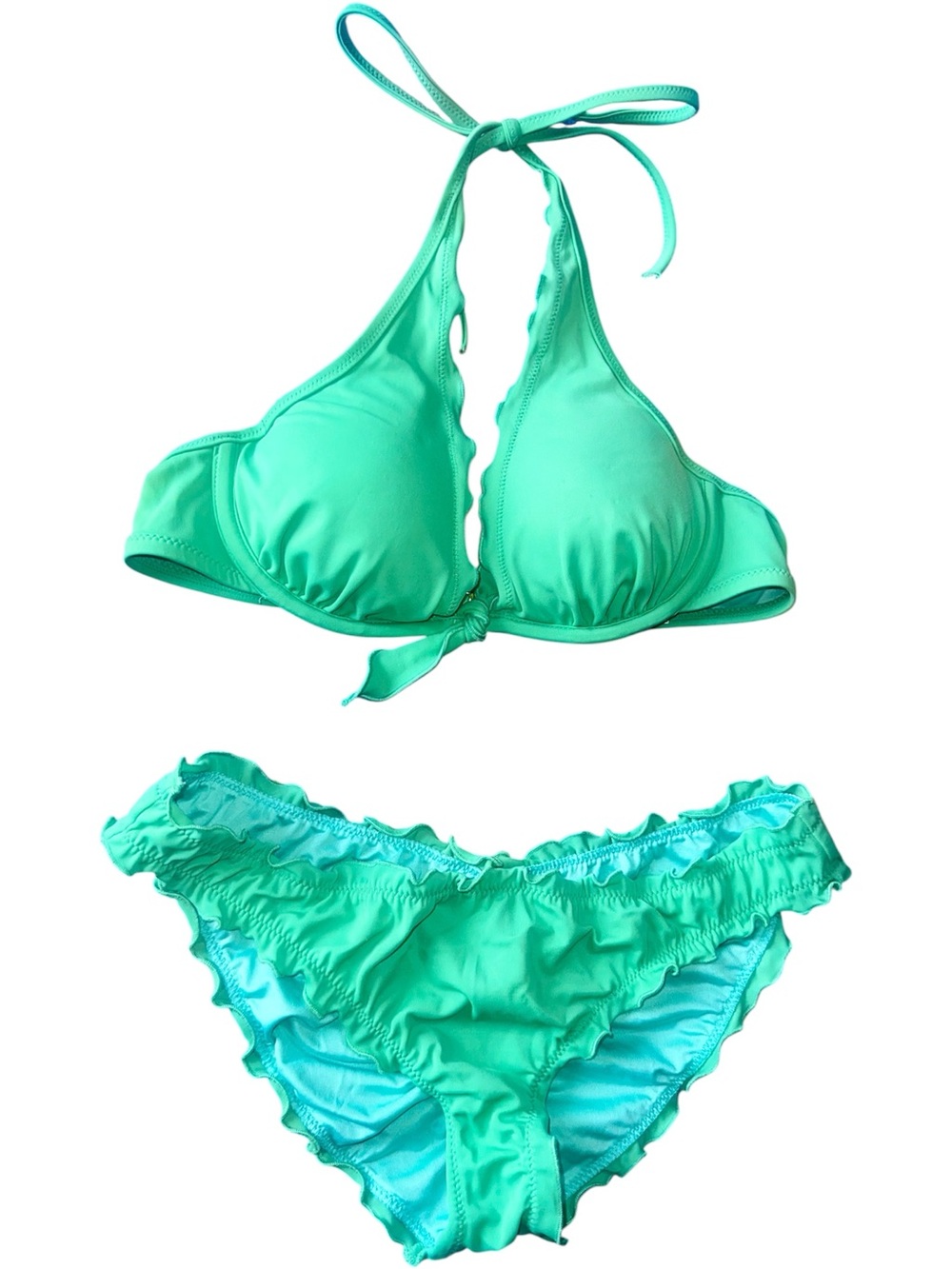 Victoria's Secret Green Capri Ruffle Halter Bikini Set